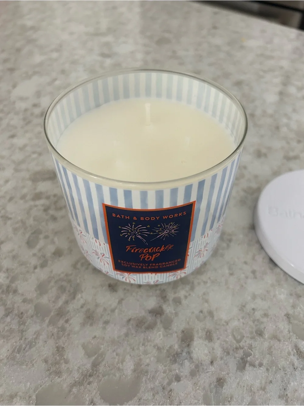 “New” Bath & Body Works Firecracker Pop 3 wick Candle - Red,White & Blue 14.5 oz